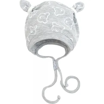 Kojenecká čepice šedá čepička s medvídky na zavazování
