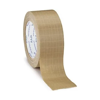 Lepicí páska Papírová lepicí páska 50mm, návin 25m, vyztužená 125g/m2, hnědá, tloušťka 265µm | RAJA - Balení po 36 ks