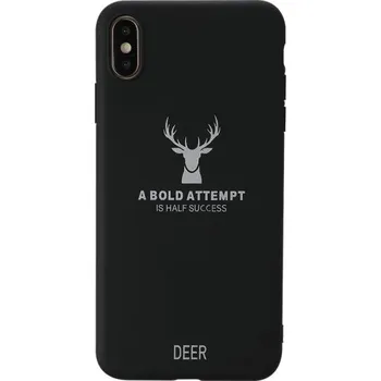 Matný kryt jelen a citát z měkkého plastu pro iPhone XS Max - černý
