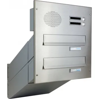 Poštovní schránka 2x poštovní schránka D-042 k zazdění do sloupku + čelní deska s 2x zvonkem a HM URMET- NEREZ / šedá