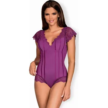 Dámské erotické body Svůdné body Moketta teddy purple - Obsessive fialová S/M