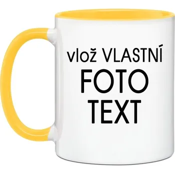 Hrnek s Vaší fotkou barevný vnitřek a ucho - Pro leváka / Žlutá