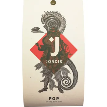 Čokoláda Jordis 40% bílá čokoláda s kousky bobů POP 50g