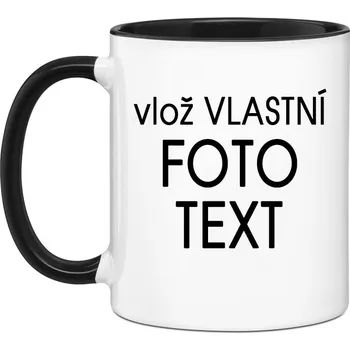 Hrnek s Vaší fotkou barevný vnitřek a ucho - Pro leváka / Černá