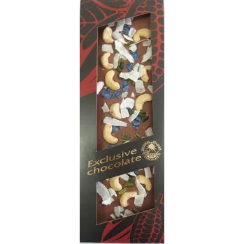 Čokoláda T-severka Tabulková čokoláda exclusive-kešu, pistácie, fialky, kokos mléčná 130g