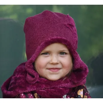 Čepice vínová svetrovinová ušanka podšitá hebkým chloupkem