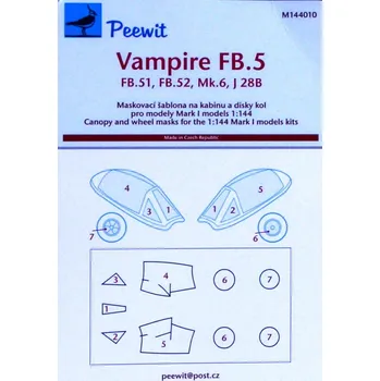 Plastikový model Peewit 1/144 Canopy mask Vampire FB.5 (MARK 1 MODEL)