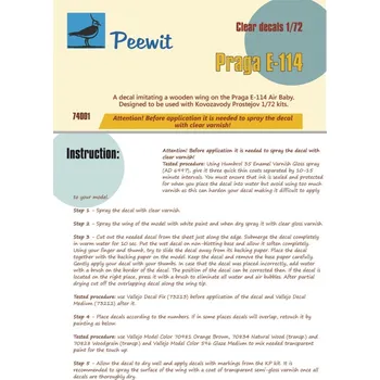 Plastikový model Peewit 1/72 Decals Praga E-114 (wood structure)