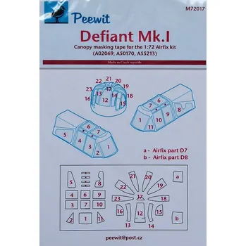 Plastikový model Peewit 1/72 Canopy mask Defiant Mk.I (AIRFIX)