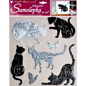 Samolepící dekorace Samolepící dekorace Kočky se stříbrným dekorem 38 x 31 cm (Nálepky na zeď)