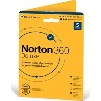 Antivir NortonLifeLock NORTON 360 DELUXE 50GB +VPN 1 uživatel pro 5 zařízení na 1rok 21405797