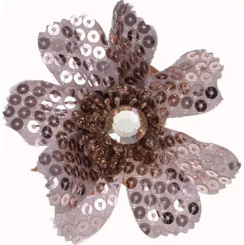 umělá květina Květ kávový 8 cm s flitry a kamínkem na klipu