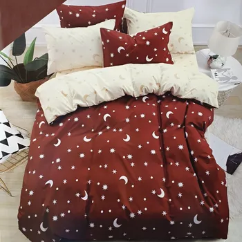 Povlečení Numberoplus Francouzské bavlněné povlečení oboustranné, hnědožlutá s měsíci a hvězdama