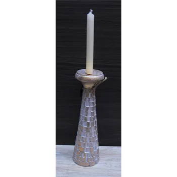 Svícen Dřevěný svícen zigzag 40cm - patina zlato bílá