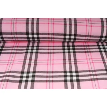 Plátno bavlněné, Anglie, potisk růžovo černá kostka, metráž, látky