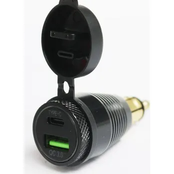 HS MOTO - Německo DIN hliníkový adaptér s porty USB a USB-C