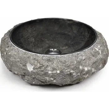Umyvadlo Designové kulaté kamenné umyvadlo šedé leštěné / hrubě opracované, průměr 42 cm
