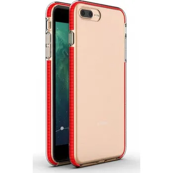 Pouzdro na mobilní telefon Transparentní kryt s barevným rámem z měkkého plastu pro iPhone 7 Plus / 8 Plus - červený