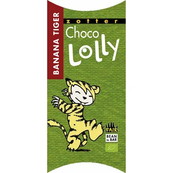 Čokoládová tyčinka Zotter Bio čokoládové lízátko Banánový tygr, 20 g