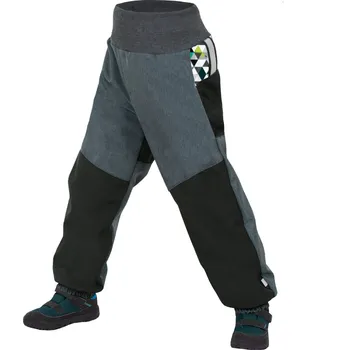 Dětská móda Unuo Zimní softshellové oteplovačky Metricon kluk černé/žíhané antracitové 116/122