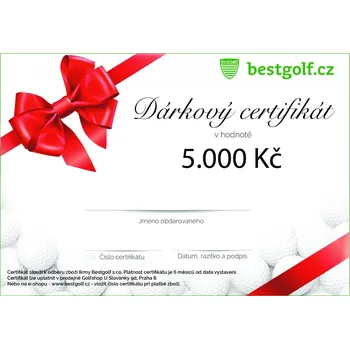 Dárkový potravinový koš Bestgolf Dárkový certifikát pro golfistu v hodnotě 5000 Kč Design certifikátu: S červenou mašlí