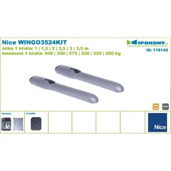 Nice WINGO3524KIT sada wingokit s pohony wingo3524 pro dvoukřídlou bránu do 7m průjezdu