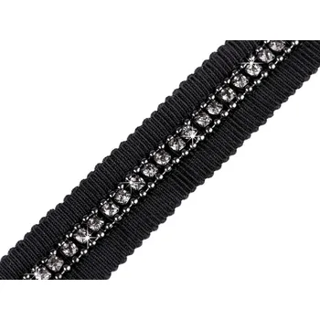 Lampas / prýmek / vsadka s kamínky a řetízkem šíře 15 mm, barva černá