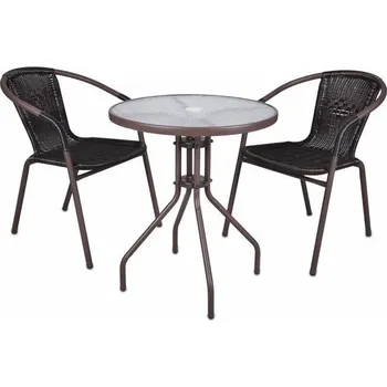 Zahradní sestava Menší set nábytku na balkon / do bistra, kulatý stolek + 2 židle, hnědý