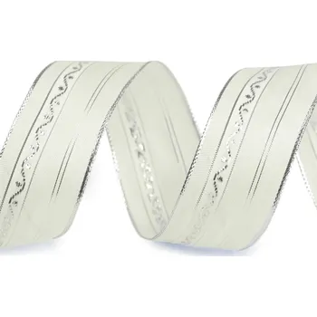 Svatební stuha s lurexem a drátem šíře 43 mm, barva Béžová sv.