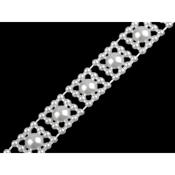 Borta s perlami - půlperle šíře 9 mm, barva 1 bílá perleť