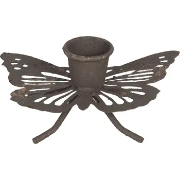 Svícen Hnědý rezavý retro svícen ve tvaru motýla - 9*6*4 cm
