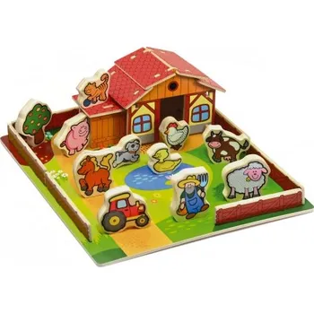 Dřevěná hračka Zvířátka domácí dřevěná se stájí motorický set pro nejmenší