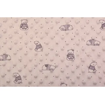 Minky fleece v béžové barvě s potiskem medvídka 15380/178