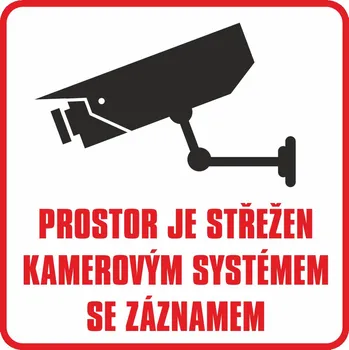 Prostor je střežen ... č/b samolepící vinylová fólie 100 x 100 mm