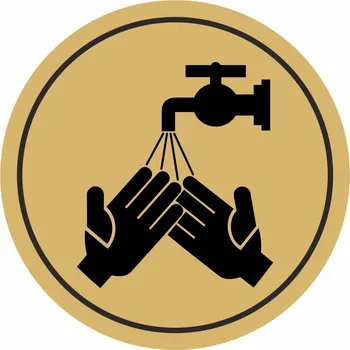 Samolepící etiketa Umyjte si ruce - zlatá mat samolepící vinylová fólie 90x90 mm