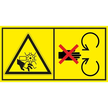 Značení Nebezpečí vtažení prstů - Neodstraňuj bezpečnostní kryt pokud je stroj v běhu samolepící vinylová fólie 45 x 85 mm