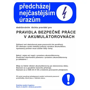 Značení Pravidla bezpečné práce v akumulátorovnách samolepící vinylová fólie A3 (420 x 297 mm)