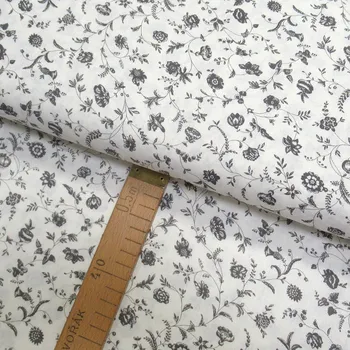 Bavlněné plátno - Květiny šedé na bílé - šíře 150cm