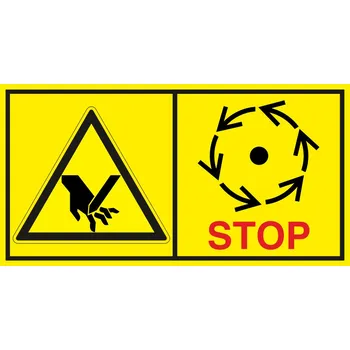 Značení Nebezpečí useknutí prstů nebo ruky - Vyčkej před manipulaci nebo otevřením až do úplného zastavení pohybujících se částí samolepící vinylová fólie 88 x 168 mm