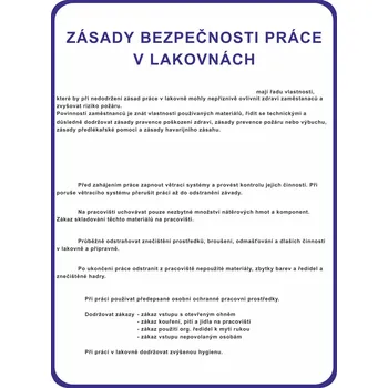 Zásady bezpečnosti práce v lakovnách samolepící vinylová fólie A3 (420 x 297 mm)