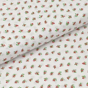 Bavlněné plátno bílé, růžové drobné kytice, š.140