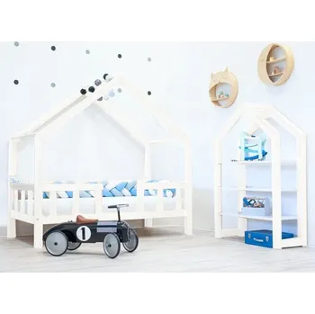 Dětská postel ELIS DESIGN Domečková postel dominant se zábranou premium bílá rozměr lůžka: 90 x 180 cm, šuplík, nožičky: s nožičkami, bez šuplíku