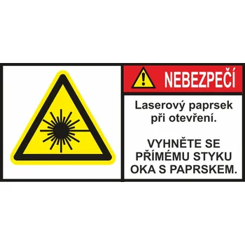 Značení Nebezpečí - laserový paprsek při otevření samolepící vinylová fólie 35x70 mm