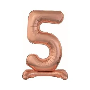 Balón foliový číslice RŮŽOVO ZLATÁ / ROSE GOLD na podstavci, 74 cm - 5