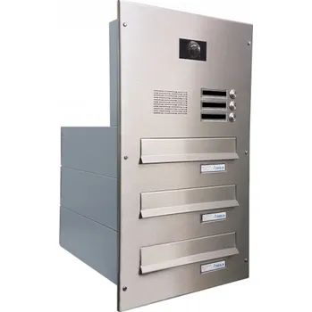 Poštovní schránka 3x poštovní schránka B-042 k zazdění do sloupku + čelní deska s 3x zvonkem a kamerou ABB - NEREZ / šedá