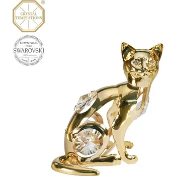 Figurka Designová figurka KOČKA s bílými krystaly v dárkové krabičce - 7 cm