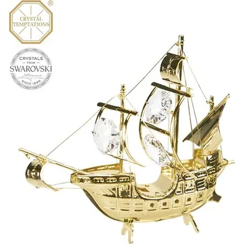 Figurka Designová figurka LOĎ SANTA MARIA s bílými krystaly v dárkové krabičce - 10*8,5 cm