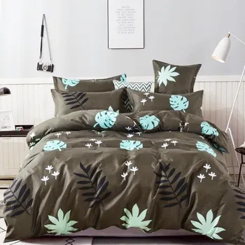 Povlečení Numberoplus Francouzské bavlněné povlečení šedá - Listy