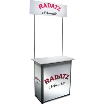 EXPOINT Degustační a reklamní promostolek s horním panelem 90 x 45 x 90cm Název: TRYSQU Skládací prezentační stolek s horním panelem