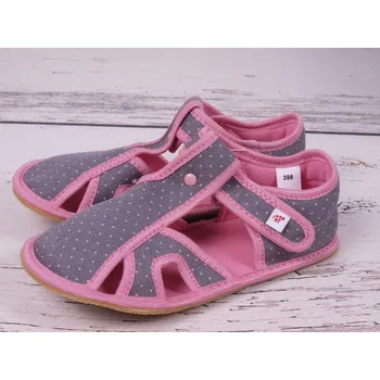 Dívčí obuv Bačkůrky capáčky BAREFOOT EF 386 šedorůžové puntíkované otevřené velikost: 35